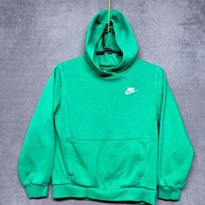 Nike Sportswear Club Fleece Hoodie Kids Medium Green Logo Standard Fit Ribbed